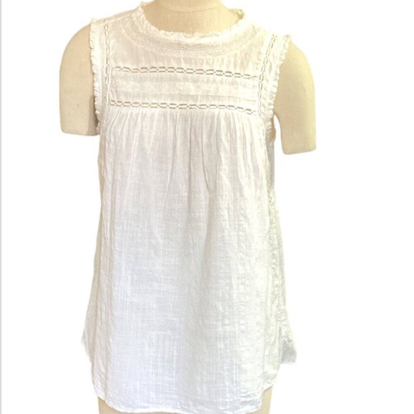 Torrid Sleeveless Textured Lace Inset Cutout Ruffle Top 00 (M/L/10) White 151E - Picture 1 of 8